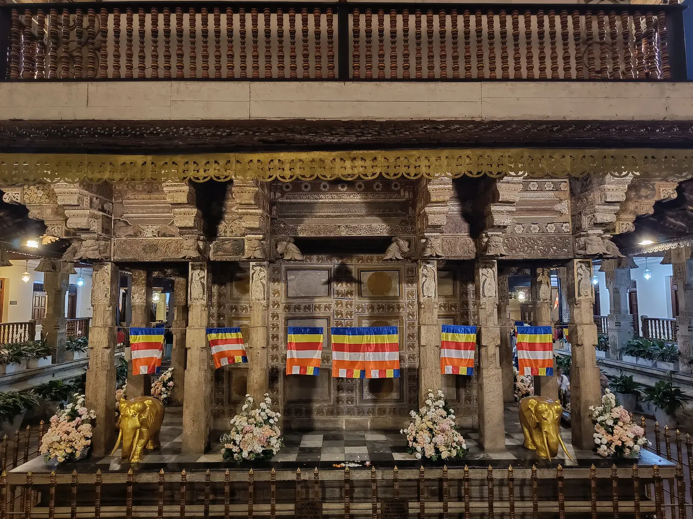 Decorated interior of a sacred temple in Kandy